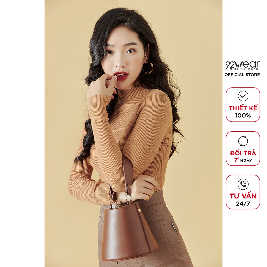 Áo len dài tay mỏng nữ ôm boby 92WEAR co giãn, mềm mịn ALA0052 | BigBuy360 - bigbuy360.vn