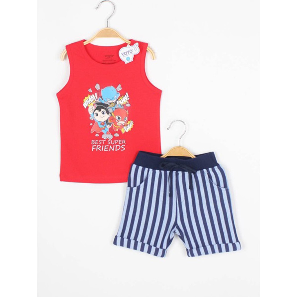 Bộ thun sát nách bé trai in siêu nhân quần soc da cá