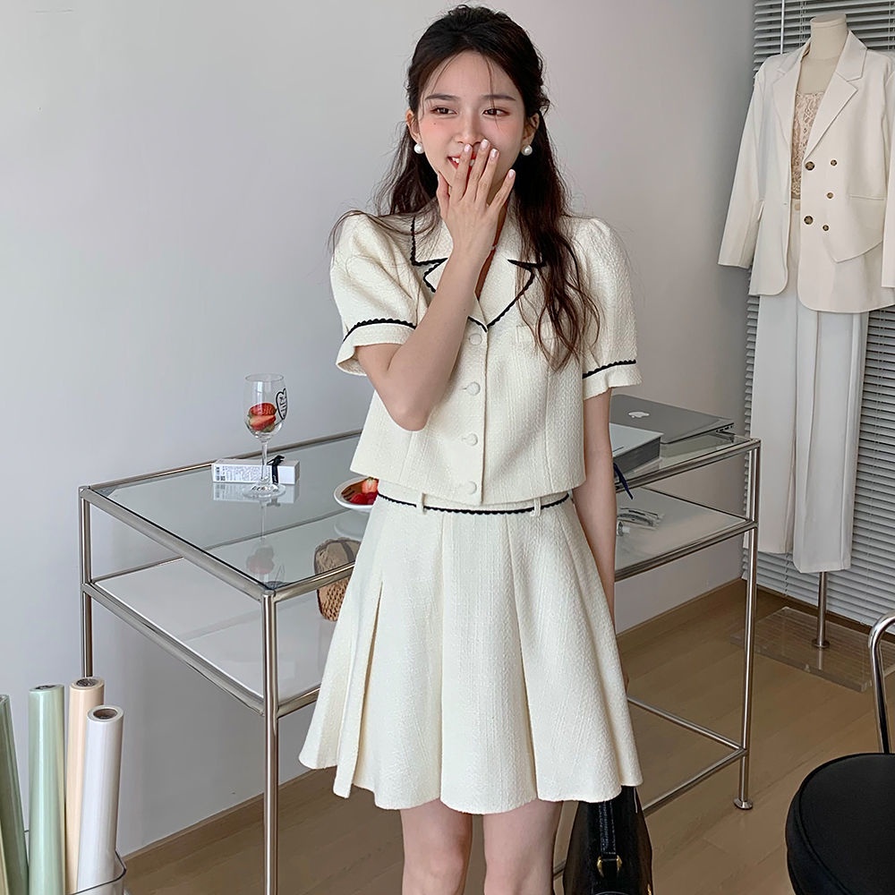 Bộ Đồ Chân Váy Ngắn Lưng Cao Phong Cách Pháp Thanh Lịch  tao bao