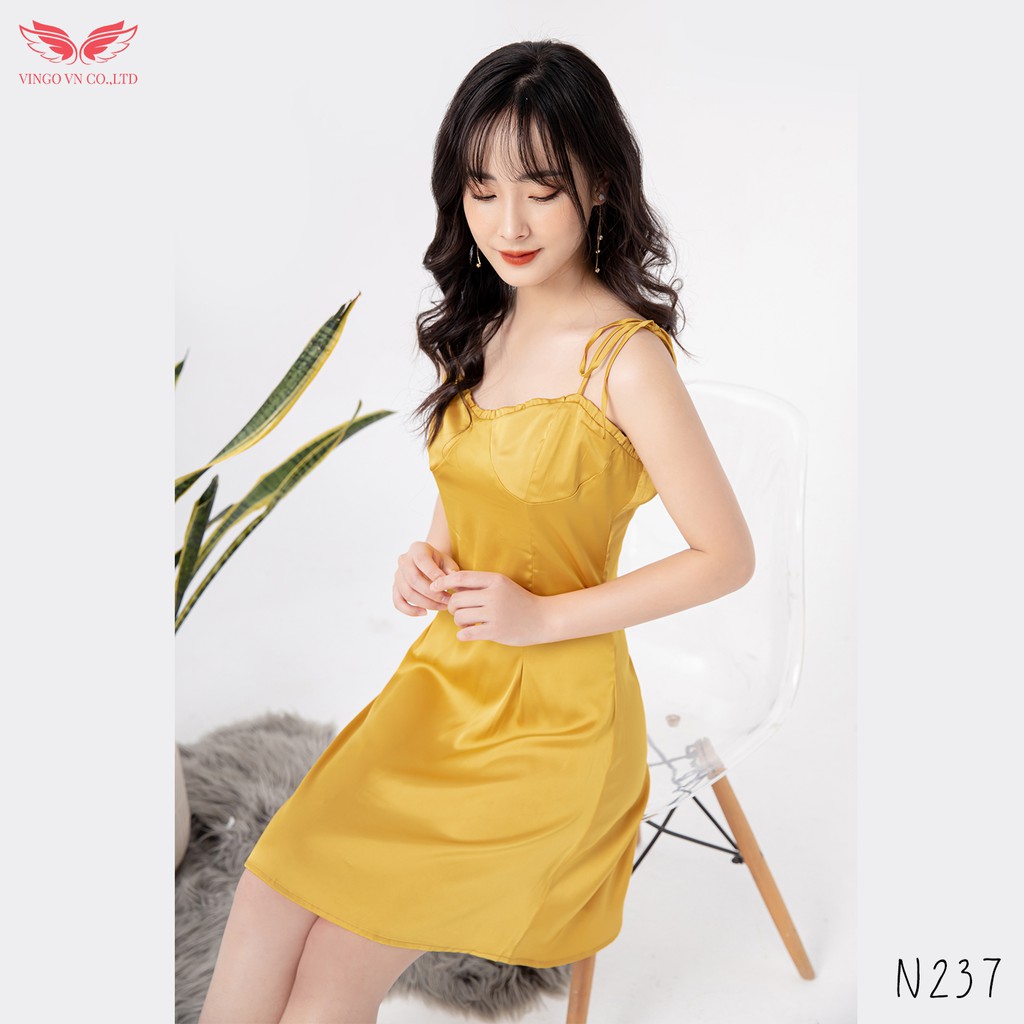 VINGO Váy Ngủ Lụa Hai Dây Nữ Viền Bèo Cúp Ngực Gợi Cảm Quyến Rũ N237 VNGO | BigBuy360 - bigbuy360.vn