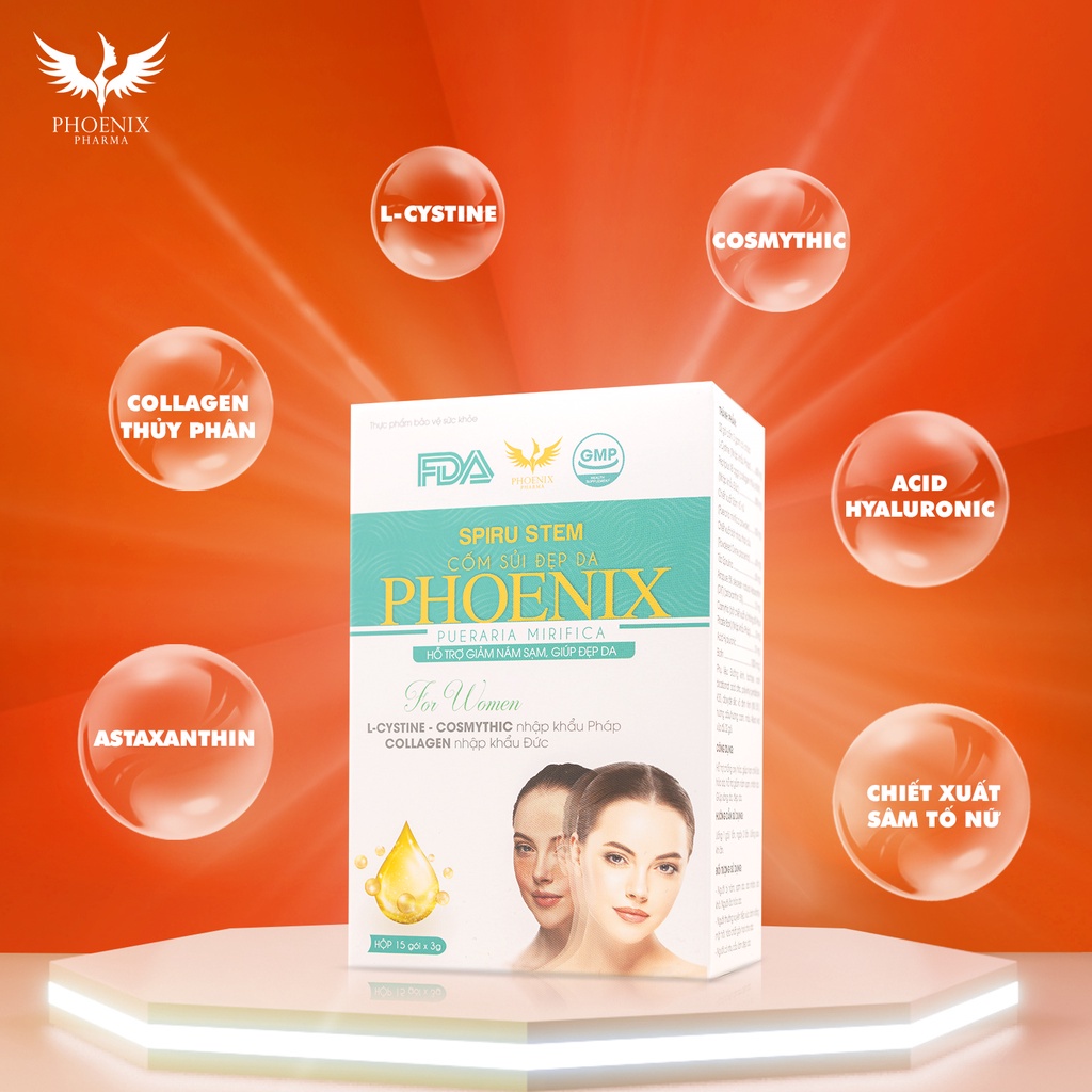 Thức uống đẹp da, điều hòa nội tiết tố, trắng da Phoenix Pharma dạng bột cốm sủi  [hộp 30gói] date t11.2024