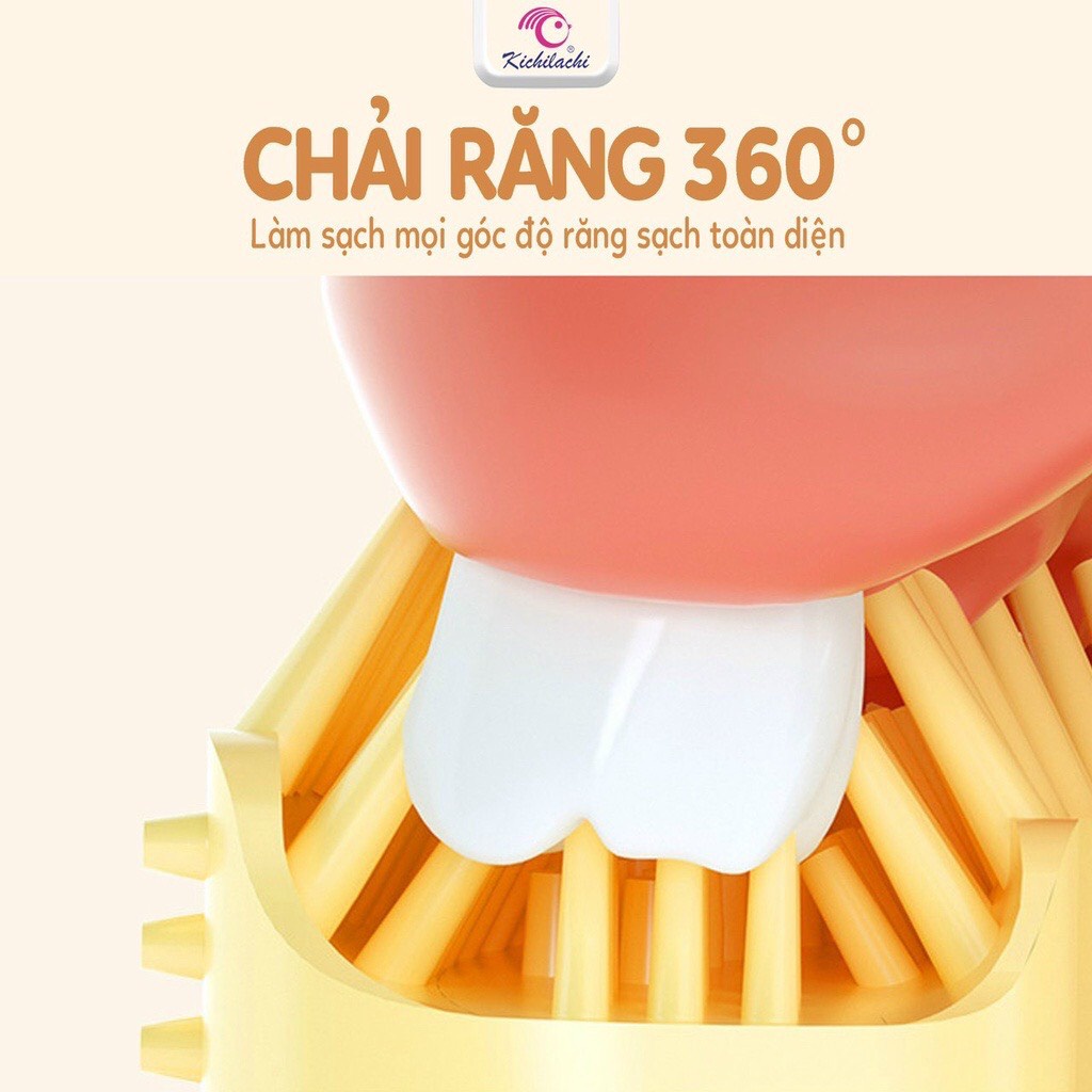 Bàn chải đánh răng silicone chữ U hình khủng long cho bé KICHILACHI có nắp đậy