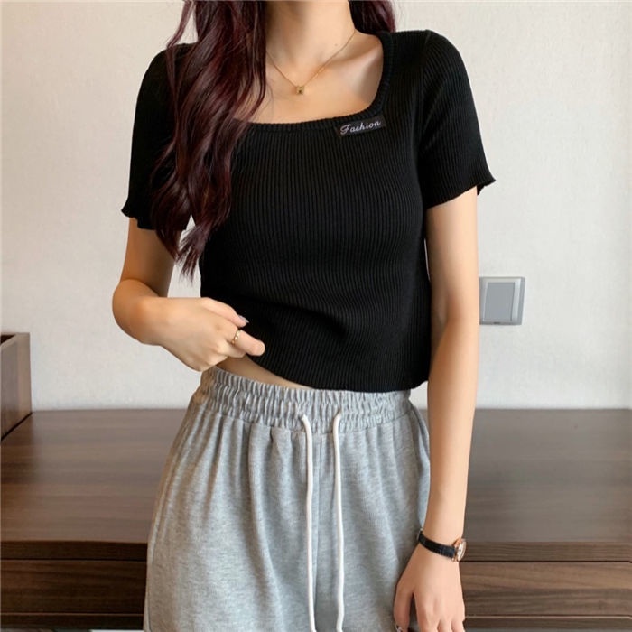 Áo BH Dệt Kim Cổ Vuông Dáng Ngắn Thời Trang Cho Nữ