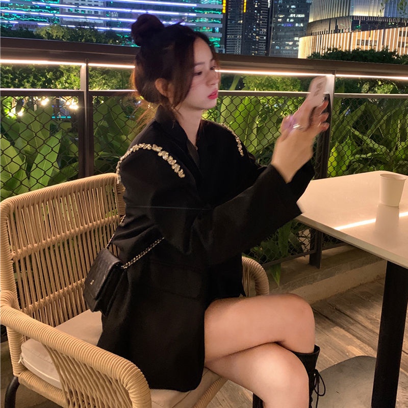 ☫✒Áo Khoác Vest Tay Dài Dáng Rộng Màu Đen Phong Cách Hồng Kông Thời Trang Xuân Thu 22