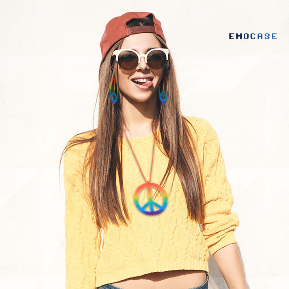 Bộ Vòng cổ + Bông Tai Biểu Tượng Hòa Bình Nhiều Màu Trang Trí Tiệc Halloween