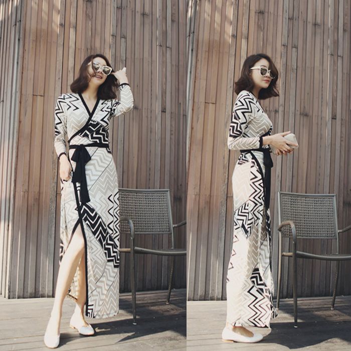 Đầm maxi hai dây cổ chữ V gợi cảm thời trang cho nữ
