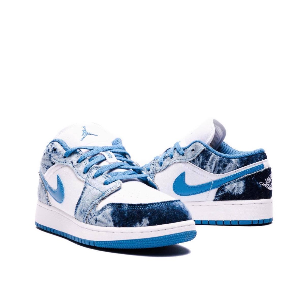 Giày Nike Air Jordan 1 Low Washed Denim GS - DM8947 100 - Xanh trắng