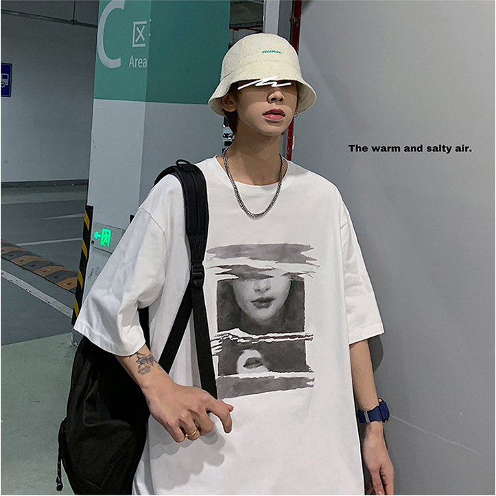 Korean Style Men's T-shirt Summer High Quality Top Fashion Wild Trend Youth Short Sleeve Short Sleeve Abstract Art Print cod】 M-3XL 3 Colors