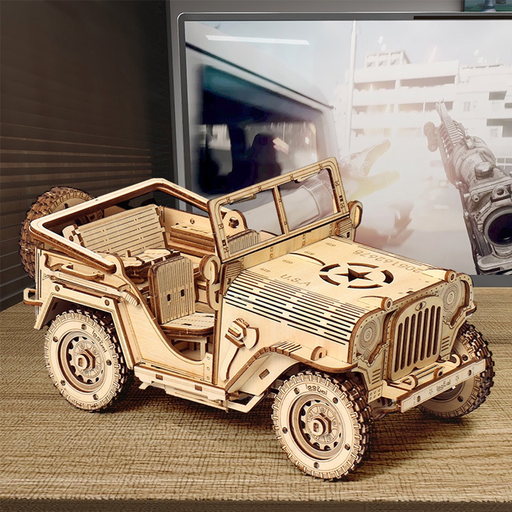 Đồ chơi gỗ lắp ráp 3D mô hình xe Jeep cắt laser Birkeetoys