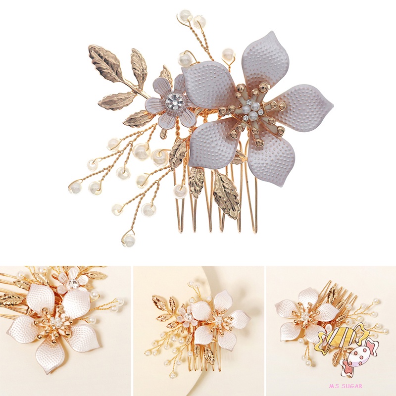 Trâm Cài Tóc Hình Hoa Đính Ngọc Trai Handmade Thanh Lịch Cho Cô Dâu