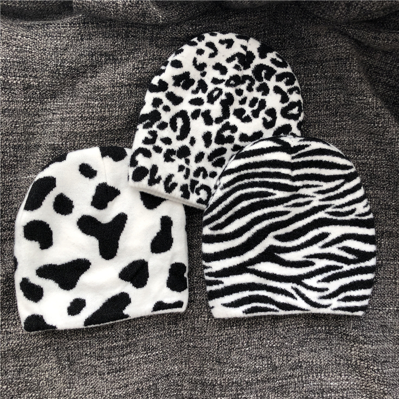 Black And White Pattern Knitted Hat Hip Hop Korea Simple Retro Casual