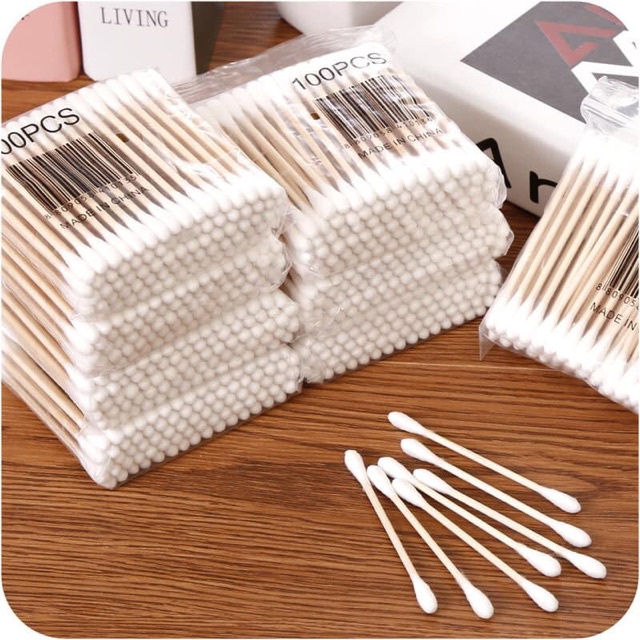 Set 100 Tăm Bông Cotton Tre Hai Đầu Dùng Một Lần Đa Ứng Dụng