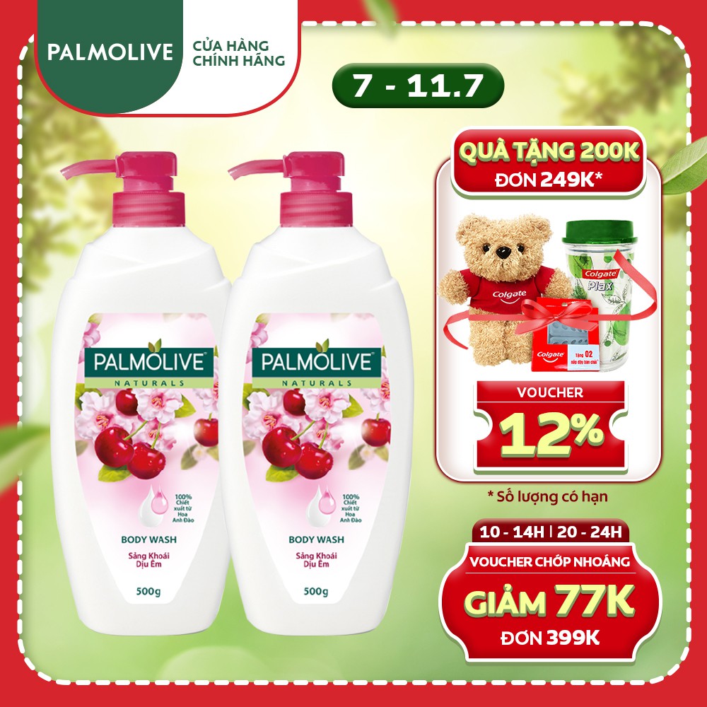 Bộ 2 Sữa tắm Palmolive sảng khoái dịu êm 100% chiết xuất từ hoa anh đào 500gSữa tắm