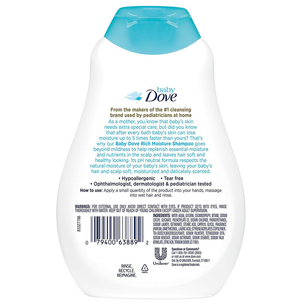 Dầu gội dưỡng ẩm cho trẻ nhỏ Baby Dove rich moisture Shampoo 384ml (Mỹ)