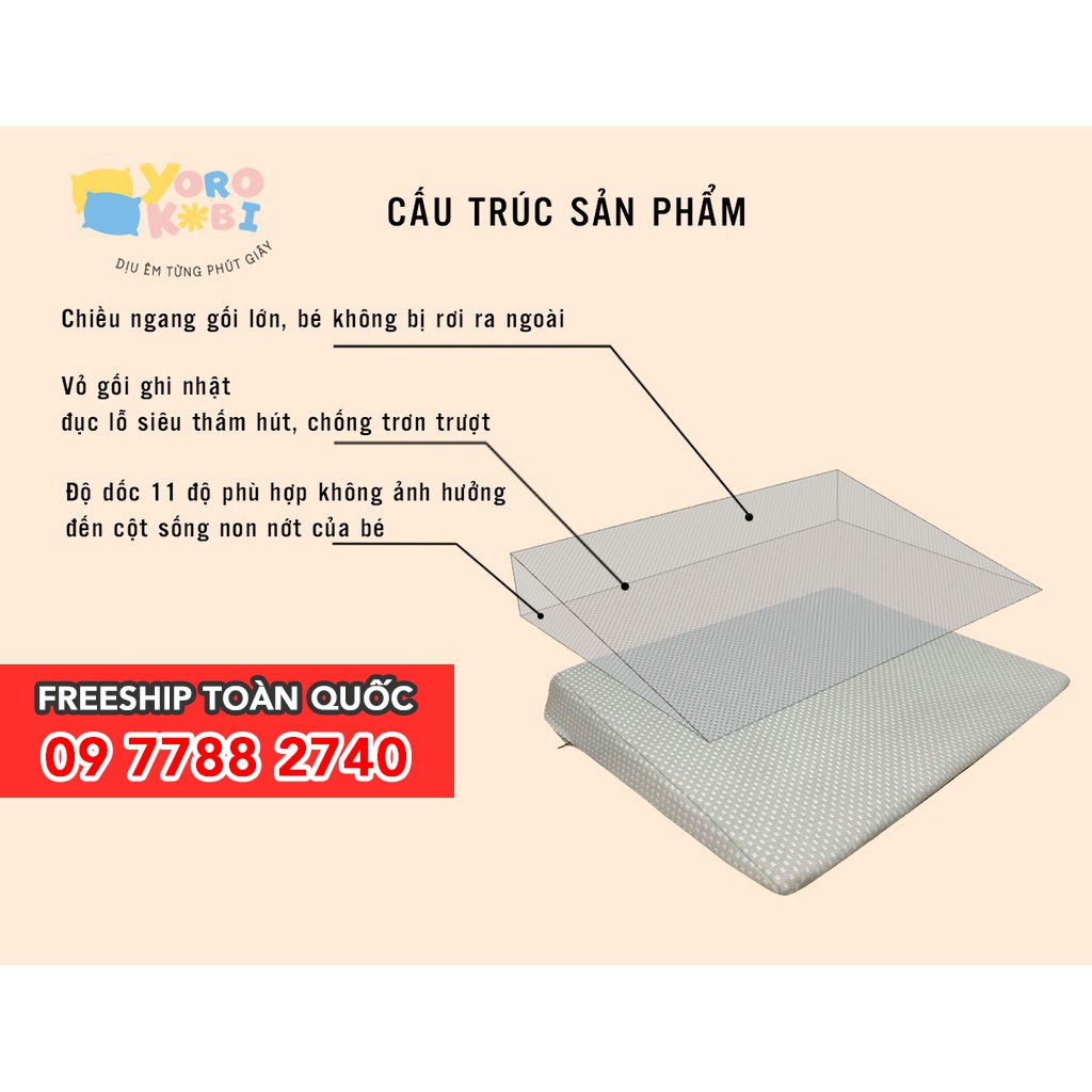 [Freeship toàn quốc] - Gối chống trào ngược cao cấp Yorokobi cho bé từ 0 tới 4 tuổi - an toàn cho bé