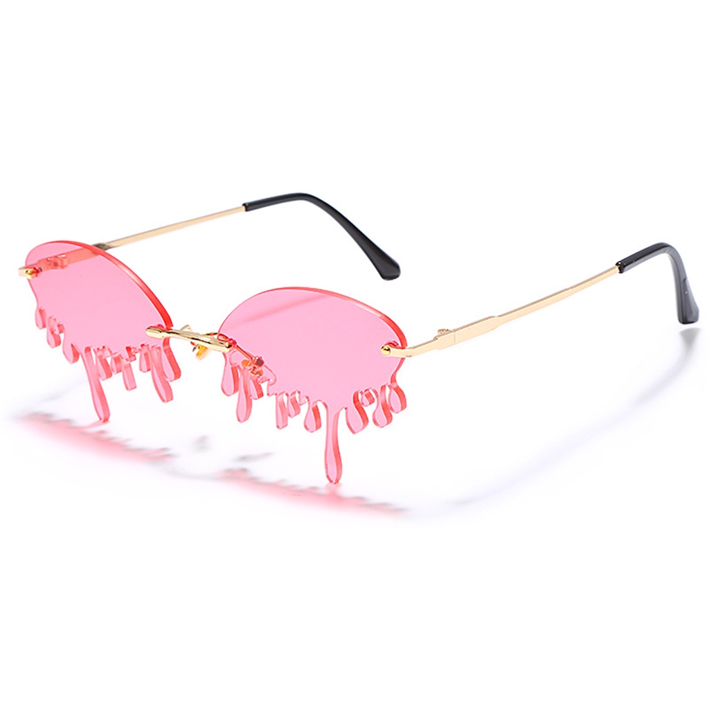 MACmk Irregular Tear Shape Rimless Anti UV Sunglasses Punk Protective Glasses Eyewear
