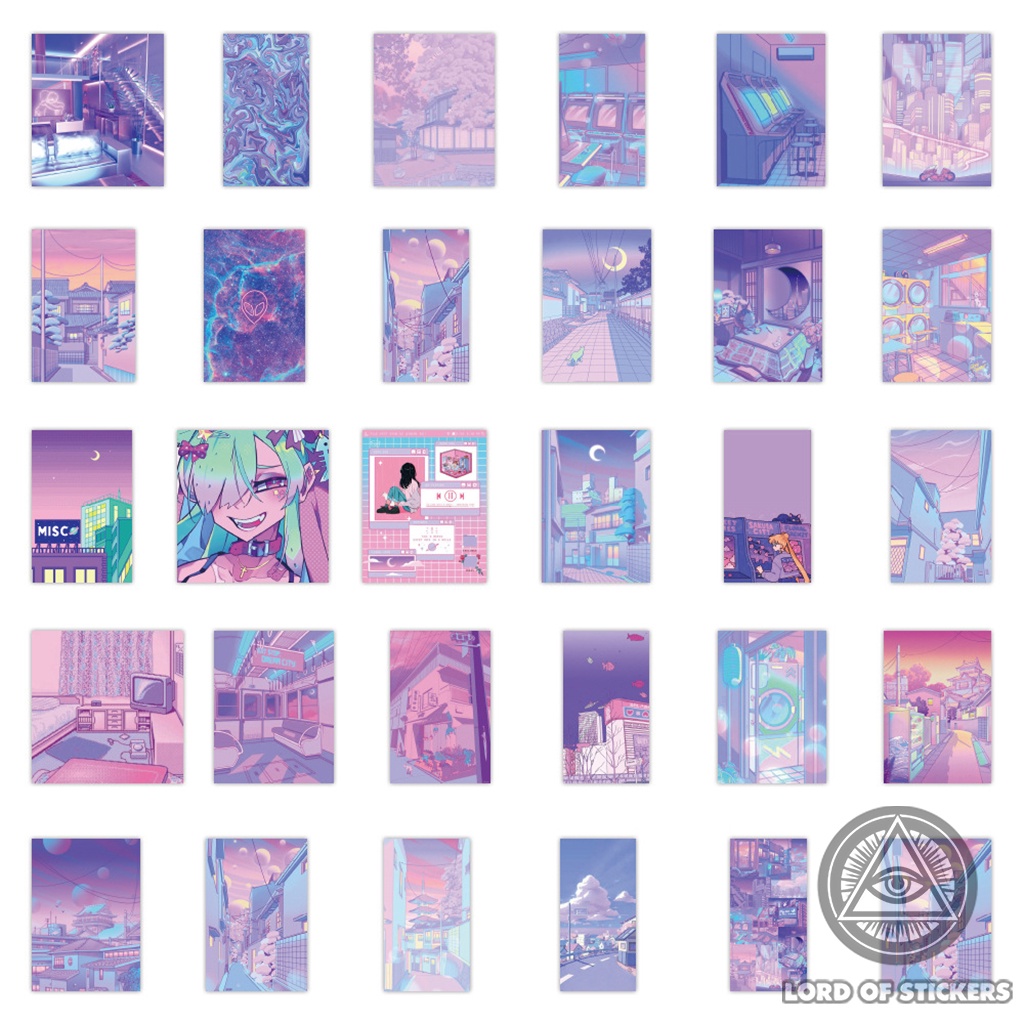 Set 56 Nhãn Dán Retro Aesthetic Lofi Sticker Phong Cách Hoạt Hình Chống Thấm Nước Trang Trí Mũ Nón Bảo Hiểm, Laptop, Sổ
