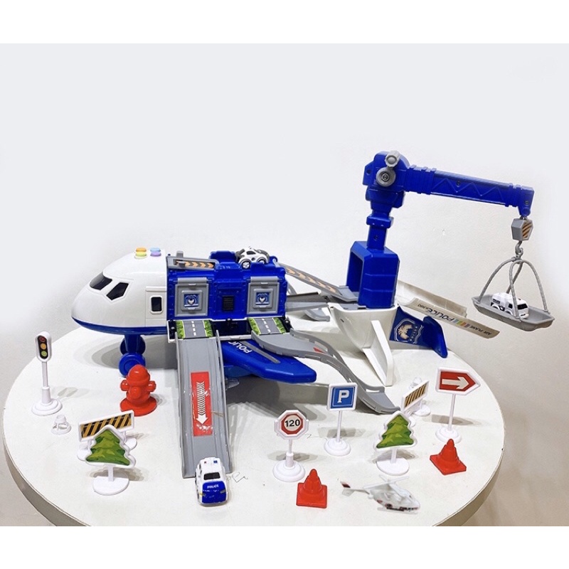 Đồ chơi Máy Bay Biến Hình Phát Nhạc Kèm nhiều ô tô cảnh sát, cứu hoả siêu đẹp kích cỡ  lớn cho trẻ em