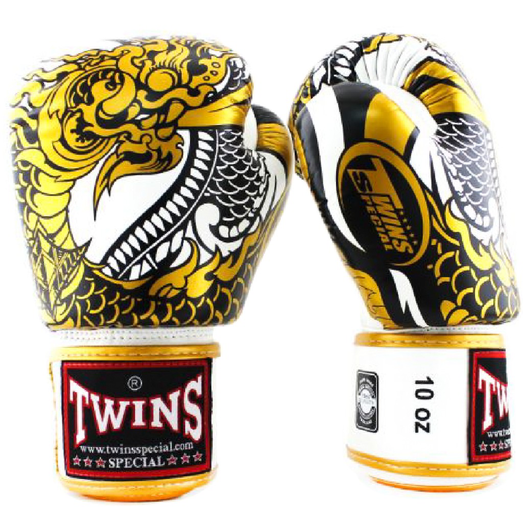 Găng tay Boxing Muay Thai Twins FBGVL3-52GD Dragon - White/Gold