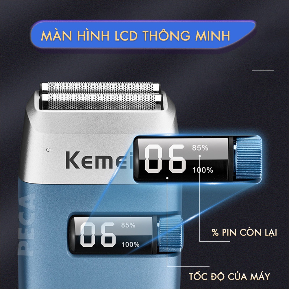 Máy cạo râu khô Kemei KM-3385 màn hình LCD thông minh lưỡi kép nổi cạo sạch nhanh sạc USB tiện lợi - Hàng chính hãng