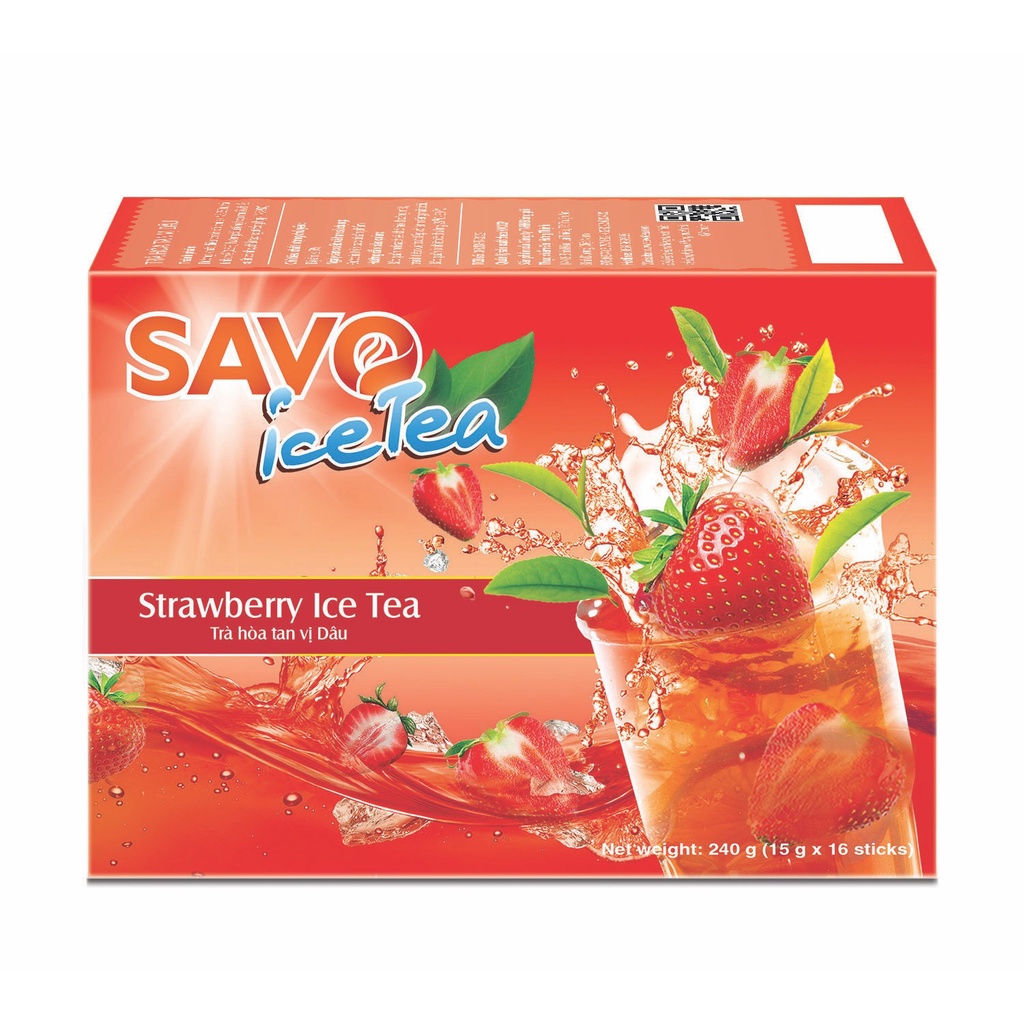 Trà Dâu Hòa Tan SAVO (Strawberry Icetea) - Hộp 16 gói X 15g