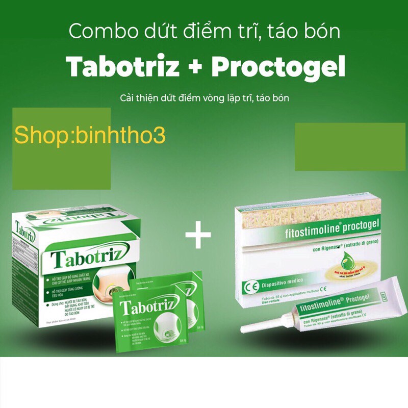 [Dùng được cho bà bầu] Tabotriz cho người bị táo bón, trĩ - combo bộ đôi tabotriz proctogel 10g (ý)