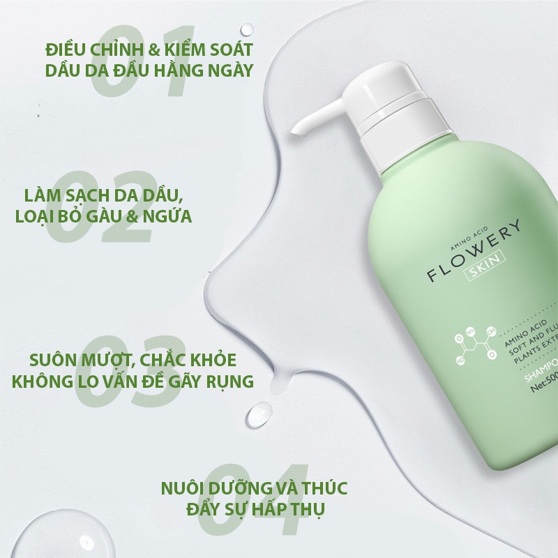Combo Dầu Gội, Dầu Xả Nước Hoa Muối Biển Kiềm Dầu, Giảm Bết Tóc Hiệu Quả Flowery 500ml, VANCY