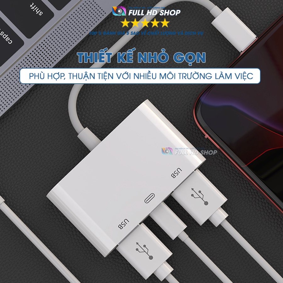 Bộ chuyển đổi lightning sang usb - Otg lightning chia cổng USB cho iphone ipad tích hợp cổng sạc - Full HD Shop