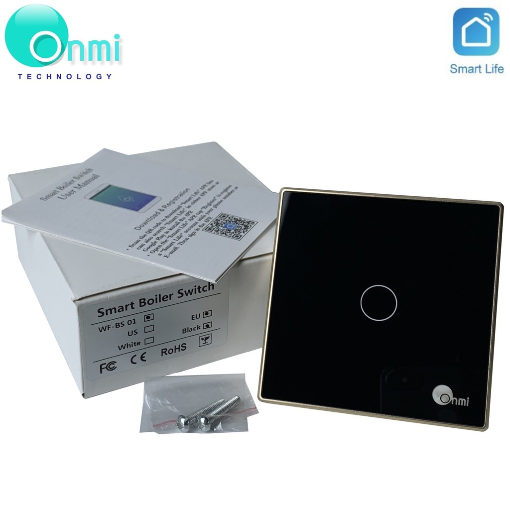 Bán sỉ- Công tắc điện cảm ứng 20A wifi thông minh viền nhôm điều khiển từ xa tuya smart ONMI điều hòa bình nóng lạnh hơi