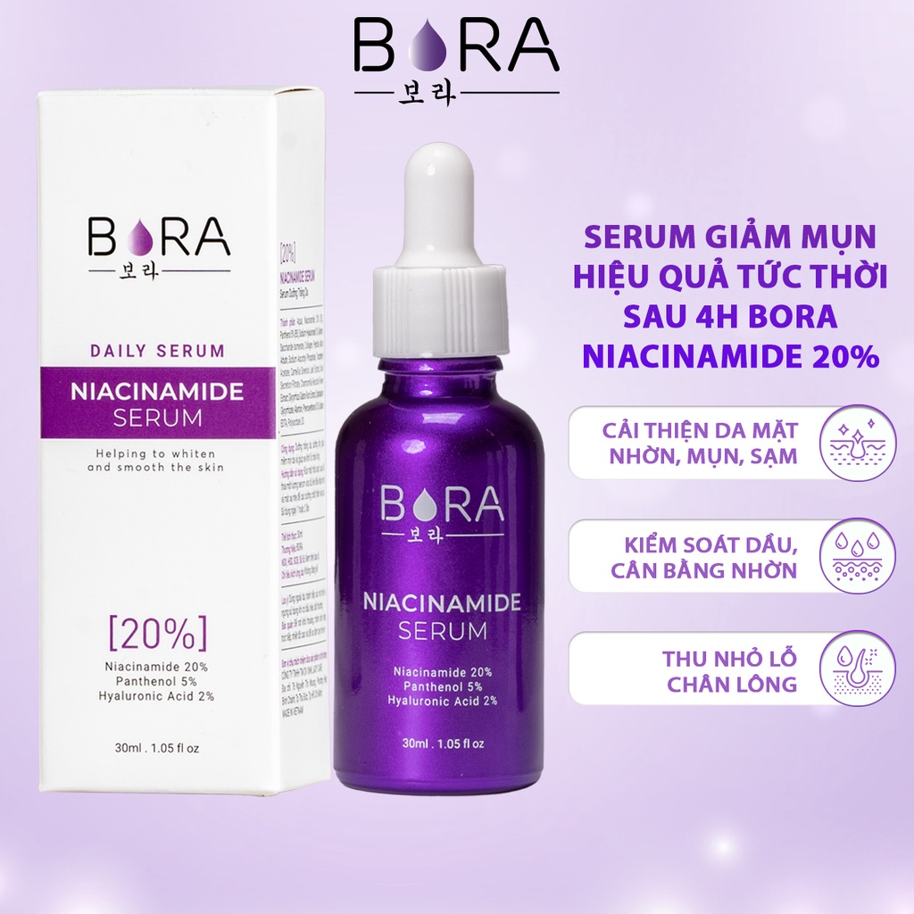 Serum Giảm Mụn Kiềm Dầu Mờ Thâm  Bora Niacinamide 20%