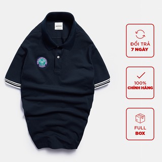 Áo polo nam HUSSIO thêu logo championship navy năng động
