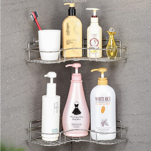 Kệ Góc Inox Dán Tường Kệ Nhà Tắm, Kệ Gia Vị Nhà Bếp Đựng Đồ Đa Năng- Tặng Miếng Dán