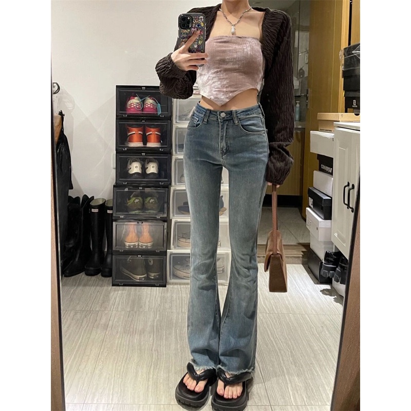 Cocory vn Quần Jean Nữ Ống Loe Thời Trang Vintage