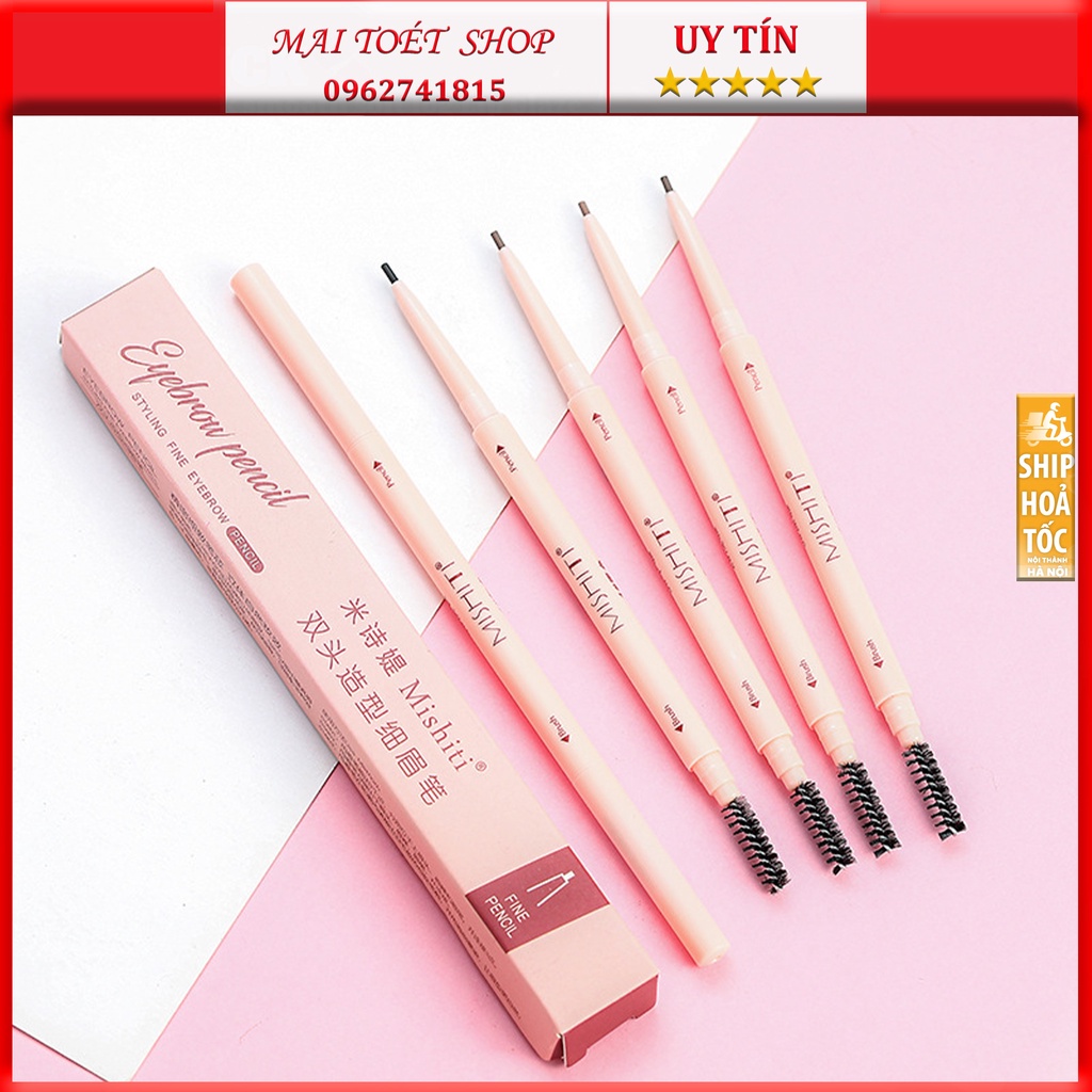 (M02)Chì Kẻ Mày 02 đầu vỏ hồng không thấm nước, kẻ mày chính hãng nội địa trung