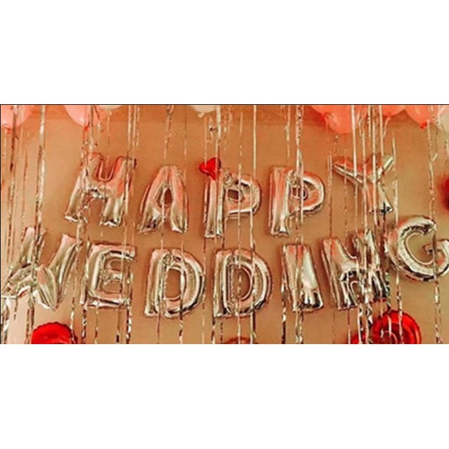 Set bong bóng chữ HAPPY WEDDING trang trí tiệc cưới, phụ kiện trang trí tiệc