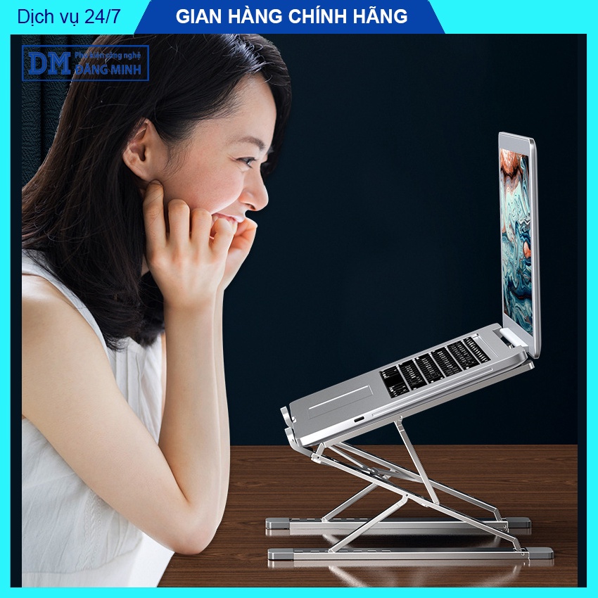 Giá đỡ MACBOOK, LAPTOP, IPAD hợp kim nhôm điều chỉnh độ cao độ nghiêng kiêm đế tản nhiệt cho laptop – DMtech