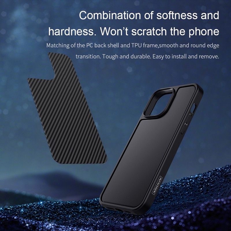 Ốp lưng Nillkin Vân Carbon cho iPhone 13, 13 Pro, 13 Pro Max, 12, 12 Pro, 12 Pro Max viền dẻo