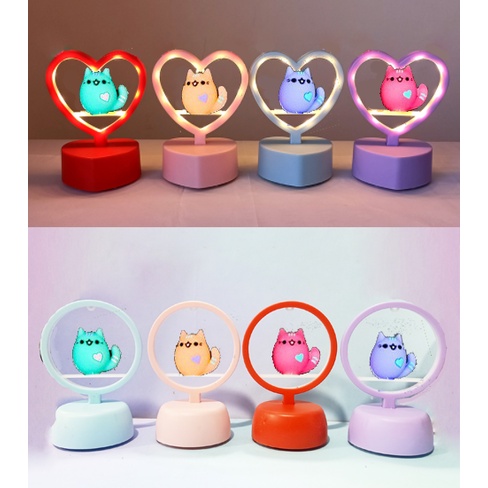 đèn led tim tròn pusheen DLT12 dễ thương cute hoạt hình
