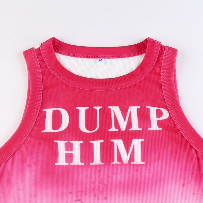 Áo Tank Top Cổ Tròn In Chữ Màu Gradient Phong Cách Thời Trang Đường Phố Cho Nữ