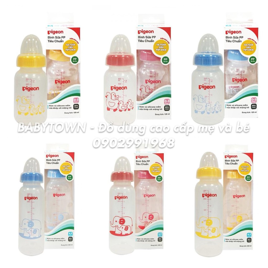 [CHÍNH HÃNG]Bình Sữa Pigeon PP Tiêu Chuẩn Hình Vịt 120ml/ Hình voi 240ml