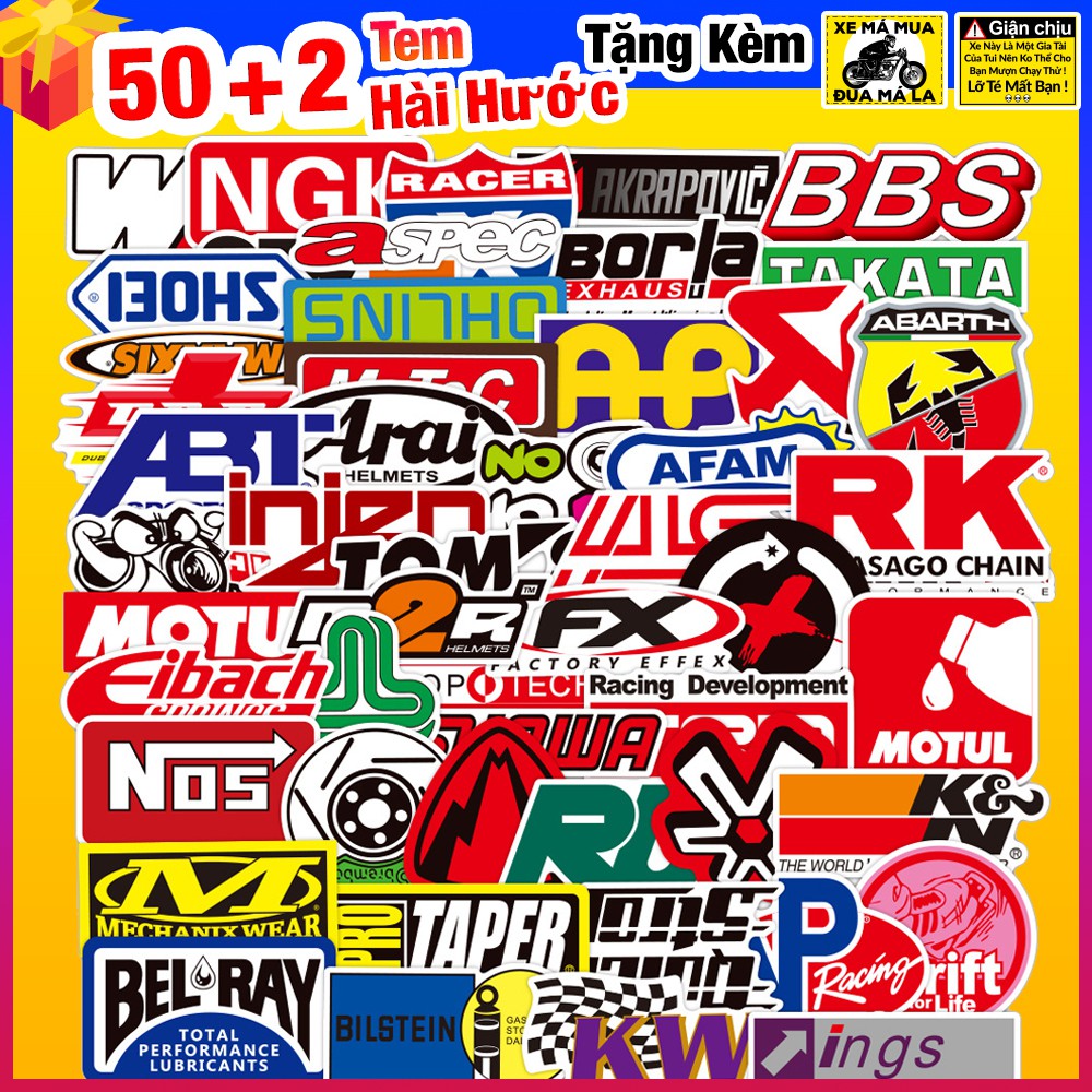 Bộ 50 Tem xe hình dán decal sticker logo ohlins liqui moli monster dán xe máy điện thoại laptop