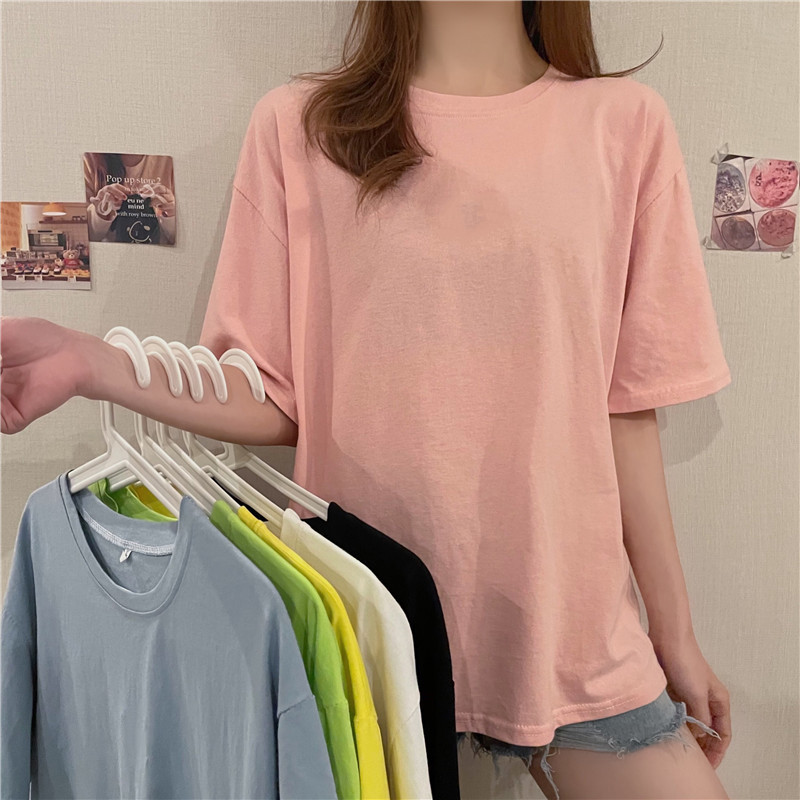 2021 new summer loose short-sleeved round clothes T-shirt women's plus size top half sleeve trend baju murah