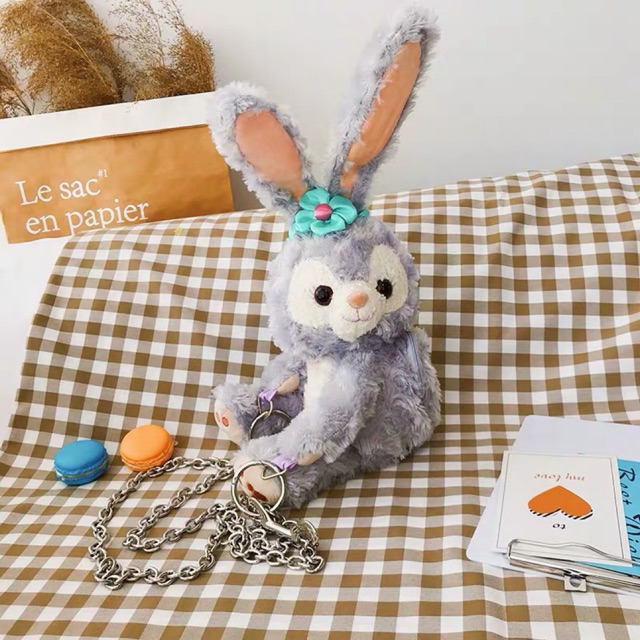 Sẵn: Túi thỏ bông xám dây xích siêu cute