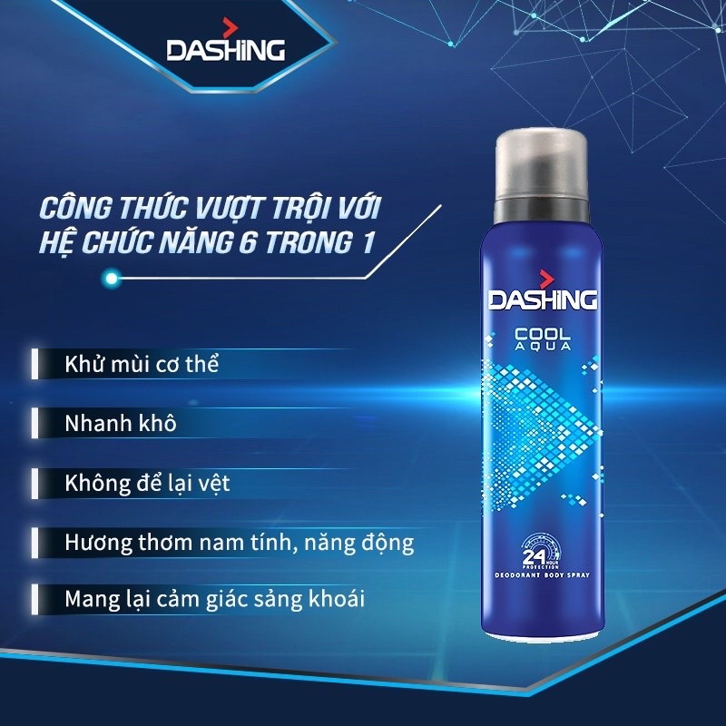 Xịt khử mùi toàn thân nam Dashing Cool Aqua 6in1 125ml hương nước hoa