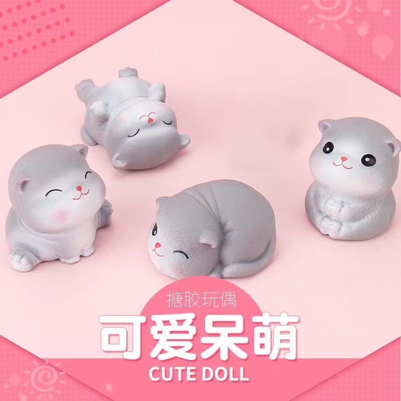 Set mô hình 5 mèo con SOUVENIRS, mô hình mèo mini để bàn màu xám full biểu cảm đáng yêu dễ thương cute