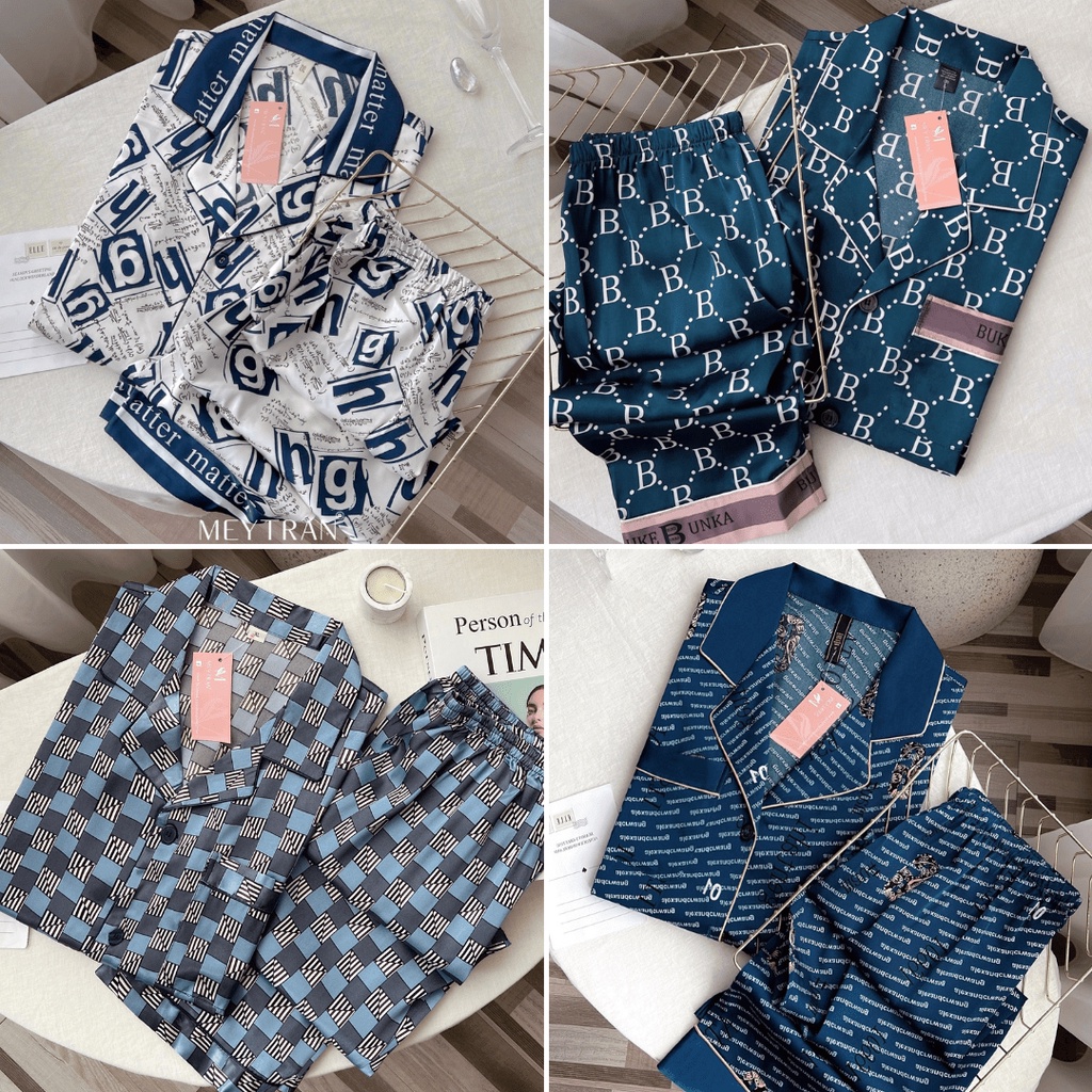BỘ ĐỒ NGỦ PYJAMA LỤA NAM TAY DÀI QUẦN DÀI HOẠ TIẾT TONE XANH CAO CẤP