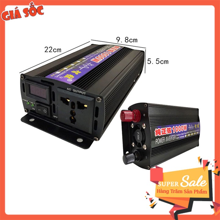Bộ đổi nguồn Sin chuẩn 12v lên 220v Inverter 1000W