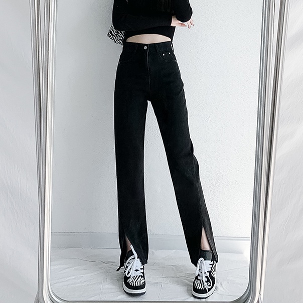 Quần jean lưng cao dáng rộng phong cách thời trang hàn quốc