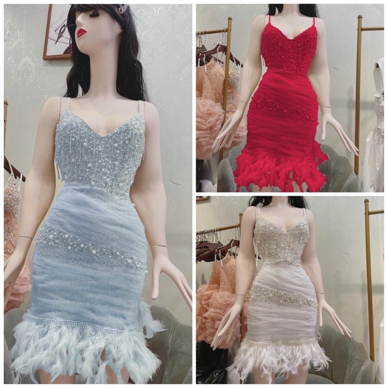 MS1241y ĐẦM BODY LƯỚI NHỆN ĐÍNH LÔNG VŨ KẾT P-L TUA RUA CAO CẤP full size S/M/L/xL