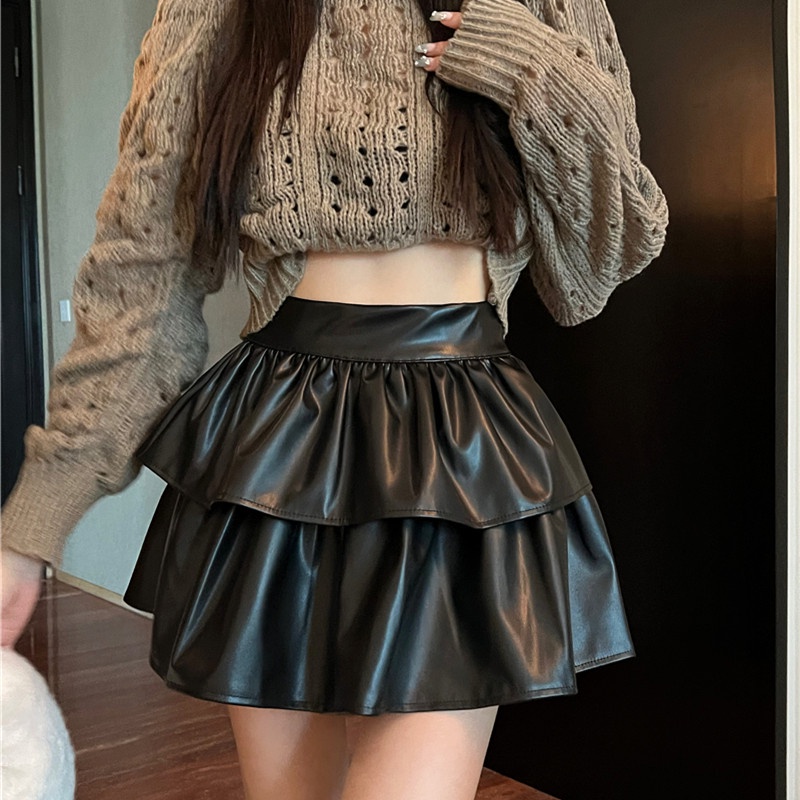 Chân Váy Da pu Ngắn Lưng Cao Thời Trang Thu Đông